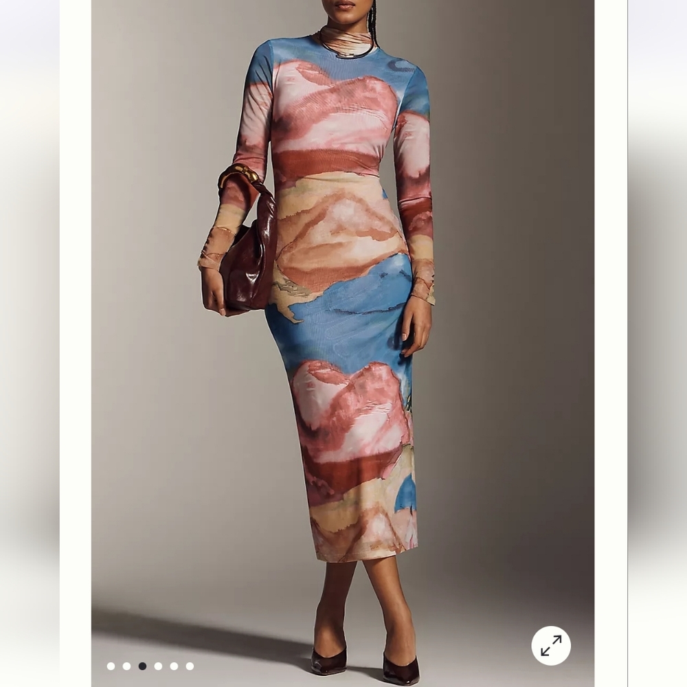 Anthropologie Abstract Print Mockneck Mesh Knit Maxi Dress NWT Size 3X